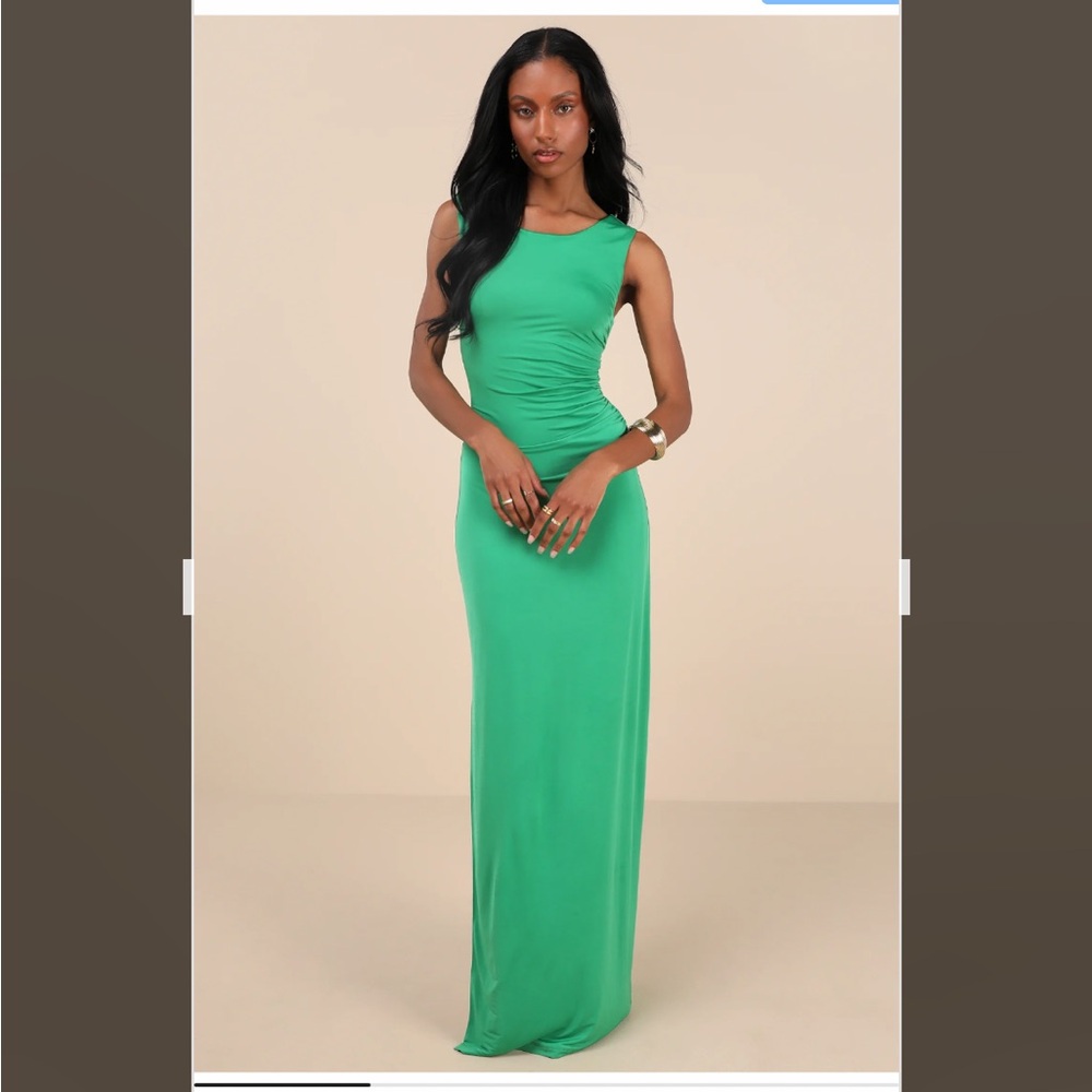 Significant Allure Green Slinky Knit Ruched Maxi Dress